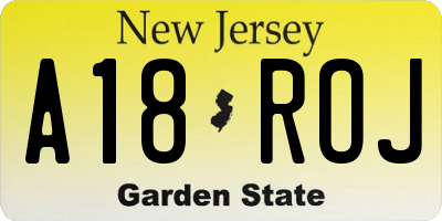 NJ license plate A18ROJ