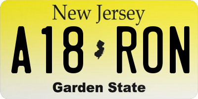 NJ license plate A18RON