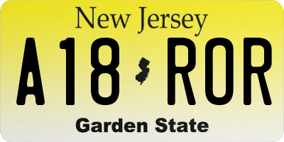 NJ license plate A18ROR