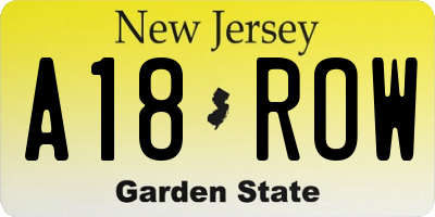 NJ license plate A18ROW