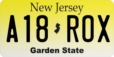 NJ license plate A18ROX