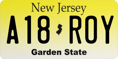 NJ license plate A18ROY