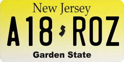 NJ license plate A18ROZ