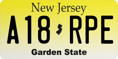 NJ license plate A18RPE