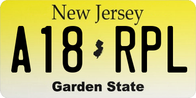 NJ license plate A18RPL