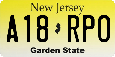 NJ license plate A18RPO