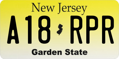 NJ license plate A18RPR