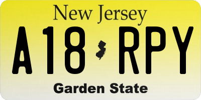 NJ license plate A18RPY
