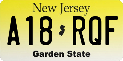 NJ license plate A18RQF