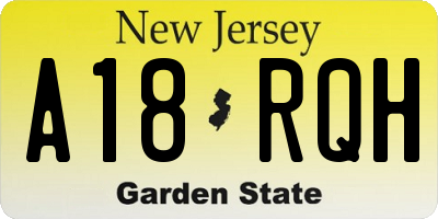 NJ license plate A18RQH