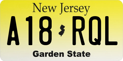 NJ license plate A18RQL