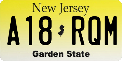 NJ license plate A18RQM