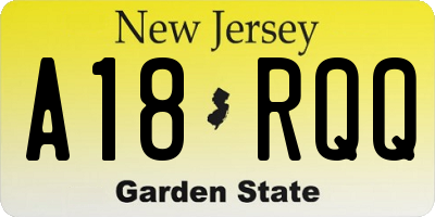 NJ license plate A18RQQ