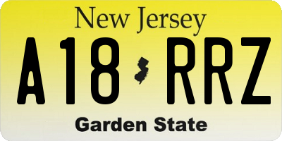 NJ license plate A18RRZ