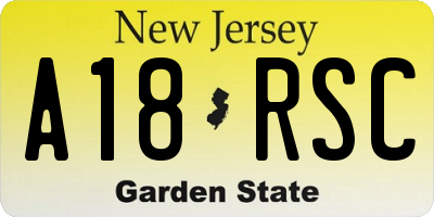 NJ license plate A18RSC