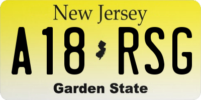 NJ license plate A18RSG