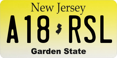 NJ license plate A18RSL