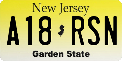 NJ license plate A18RSN