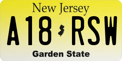 NJ license plate A18RSW