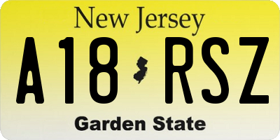 NJ license plate A18RSZ