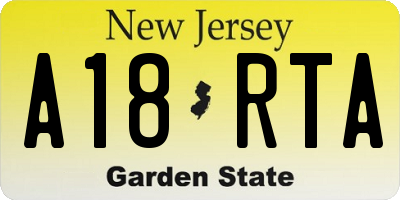 NJ license plate A18RTA