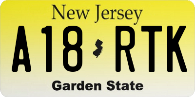 NJ license plate A18RTK