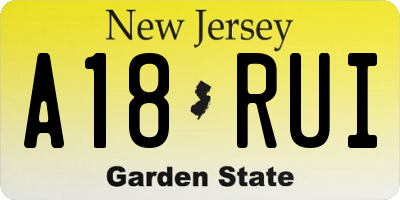NJ license plate A18RUI