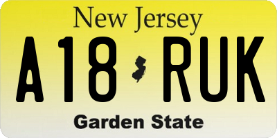 NJ license plate A18RUK