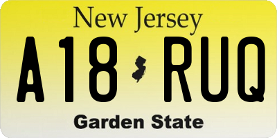 NJ license plate A18RUQ