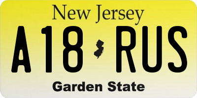 NJ license plate A18RUS