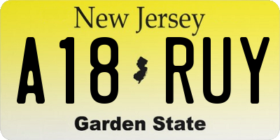 NJ license plate A18RUY