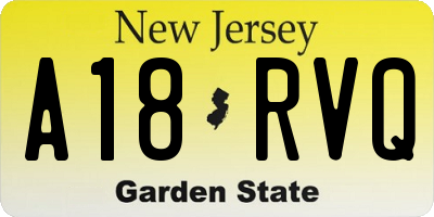 NJ license plate A18RVQ