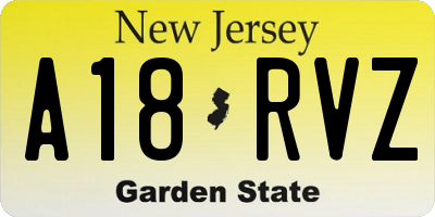 NJ license plate A18RVZ