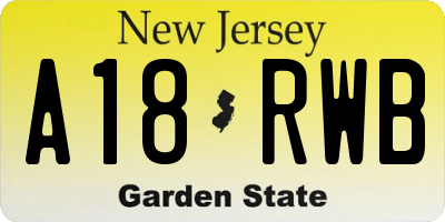 NJ license plate A18RWB