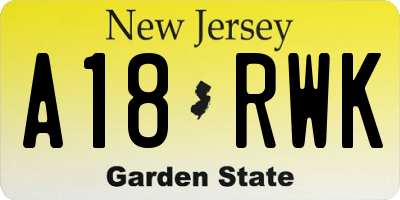 NJ license plate A18RWK