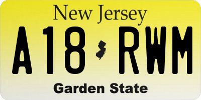NJ license plate A18RWM