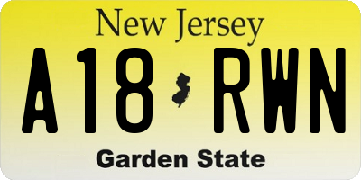 NJ license plate A18RWN
