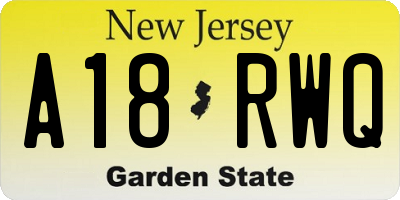 NJ license plate A18RWQ