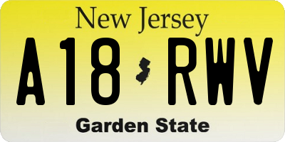NJ license plate A18RWV