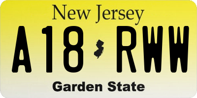 NJ license plate A18RWW
