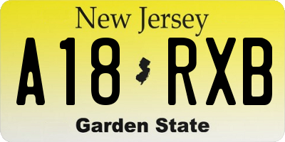 NJ license plate A18RXB