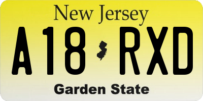 NJ license plate A18RXD