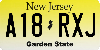NJ license plate A18RXJ