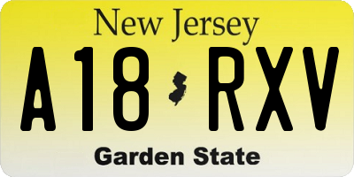 NJ license plate A18RXV