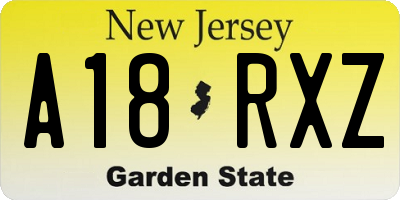 NJ license plate A18RXZ