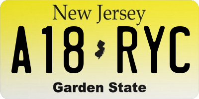 NJ license plate A18RYC