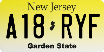 NJ license plate A18RYF