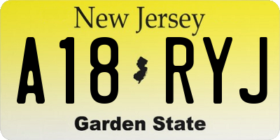 NJ license plate A18RYJ