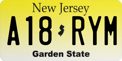 NJ license plate A18RYM