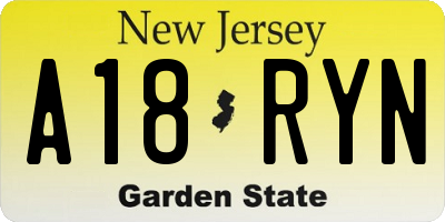 NJ license plate A18RYN